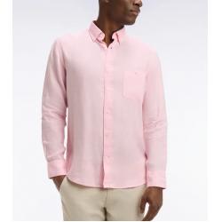 Chemise rose clair en lin coupe droite