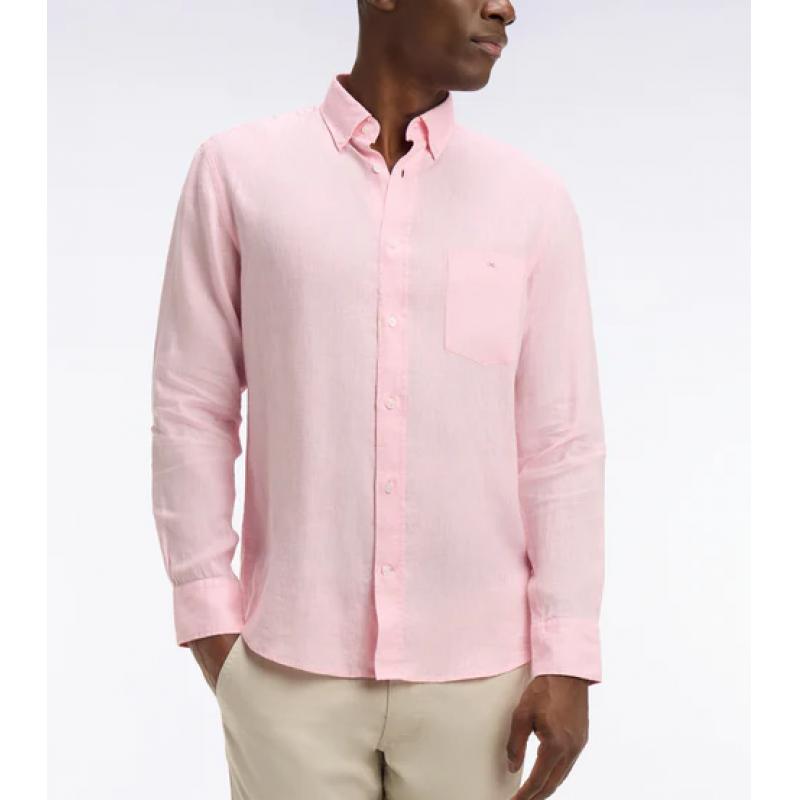Chemise rose clair en lin coupe droite