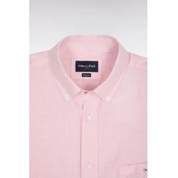 Chemise rose clair en lin coupe droite