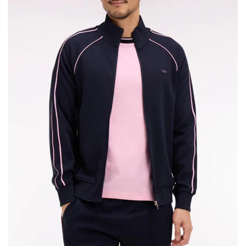 Sweatshirt marine zippé en interlock découpe ruban coupe regular