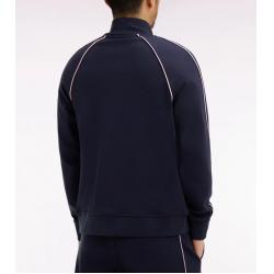 Sweatshirt marine zippé en interlock découpe ruban coupe regular