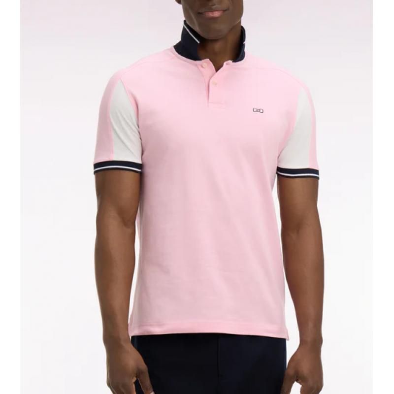 Polo rose à manches courtes en coton brodé coupe regular