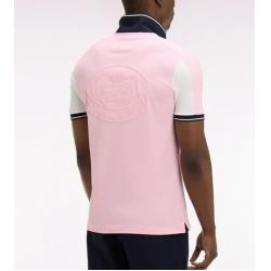 Polo rose à manches courtes en coton brodé coupe regular