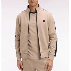 Sweatshirt zippé en interlock beige à découpes contrastées