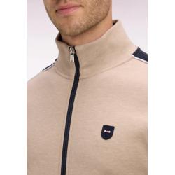 Sweatshirt zippé en interlock beige à découpes contrastées