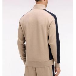 Sweatshirt zippé en interlock beige à découpes contrastées