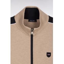 Sweatshirt zippé en interlock beige à découpes contrastées