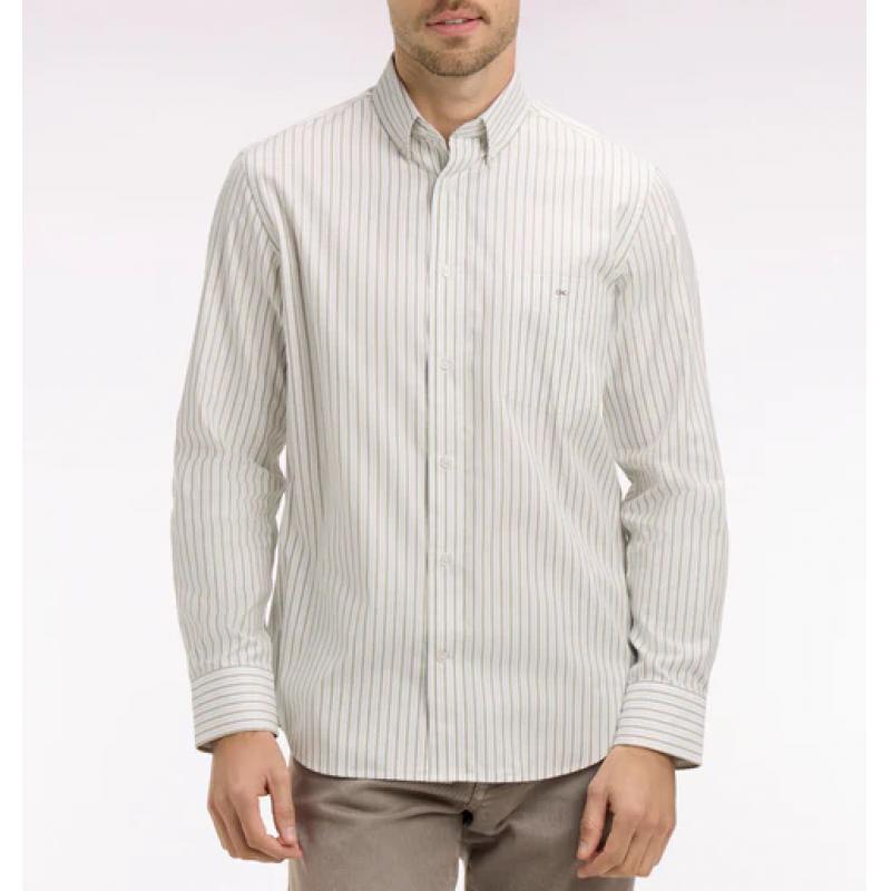 Chemise en coton pinpoint à rayures ciel coupe regular