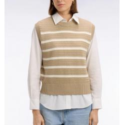 Pull beige marinière sans manche en coton tressé