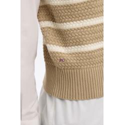 Pull beige marinière sans manche en coton tressé