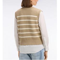 Pull beige marinière sans manche en coton tressé