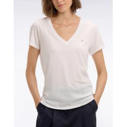 T-shirt blanc à manches courtes col V en coton Pima coupe regular