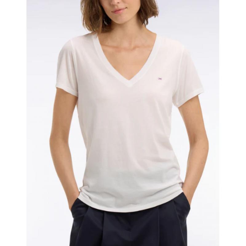 T-shirt blanc à manches courtes col V en coton Pima coupe regular