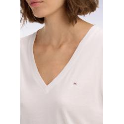 T-shirt blanc à manches courtes col V en coton Pima coupe regular