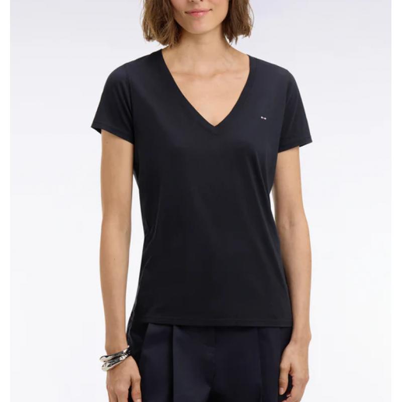 T-shirt marine à manches courtes col V en coton Pima coupe regular