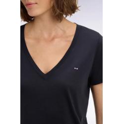 T-shirt marine à manches courtes col V en coton Pima coupe regular