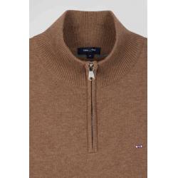 EDEN PARK - Pull col camionneur zippé en laine et coton coupe Regular