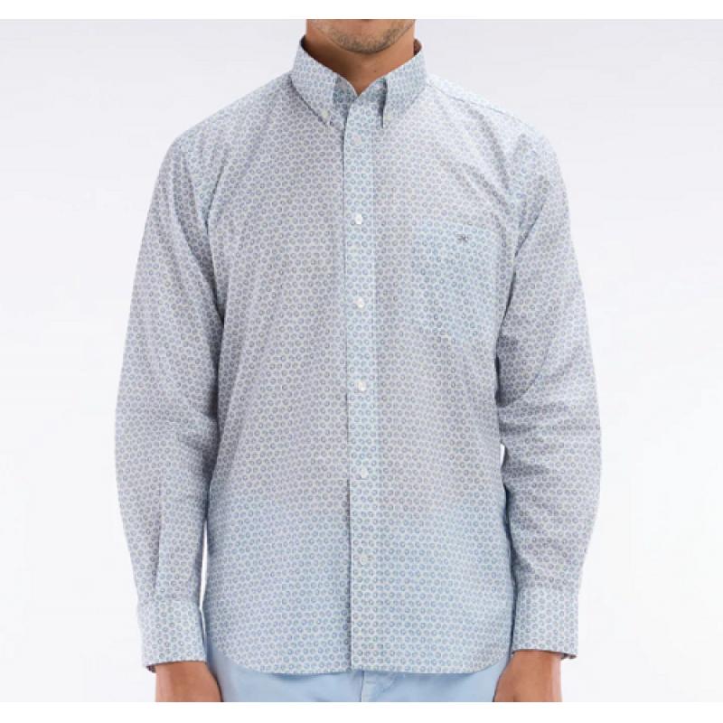 EDEN PARK - Chemise en popeline de coton à microimprimé graphique coupe droite