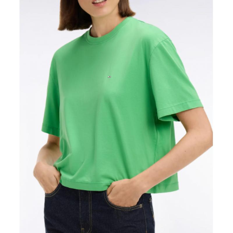 T-shirt à manches courtes en lyocell et coton vert coupe oversized