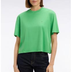 T-shirt à manches courtes en lyocell et coton vert coupe oversized