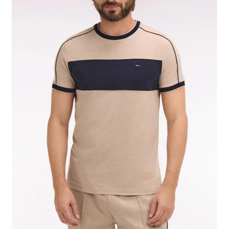 T-shirt à manches courtes en coton stretch beige à découpes coupe slim