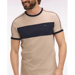 T-shirt à manches courtes en coton stretch beige à découpes coupe slim