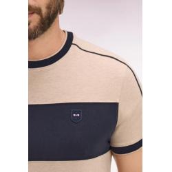 T-shirt à manches courtes en coton stretch beige à découpes coupe slim