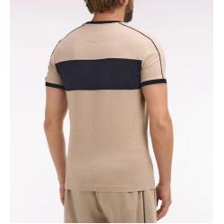 T-shirt à manches courtes en coton stretch beige à découpes coupe slim