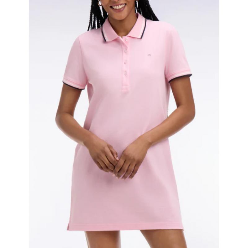Robe polo en coton rose coupe droite