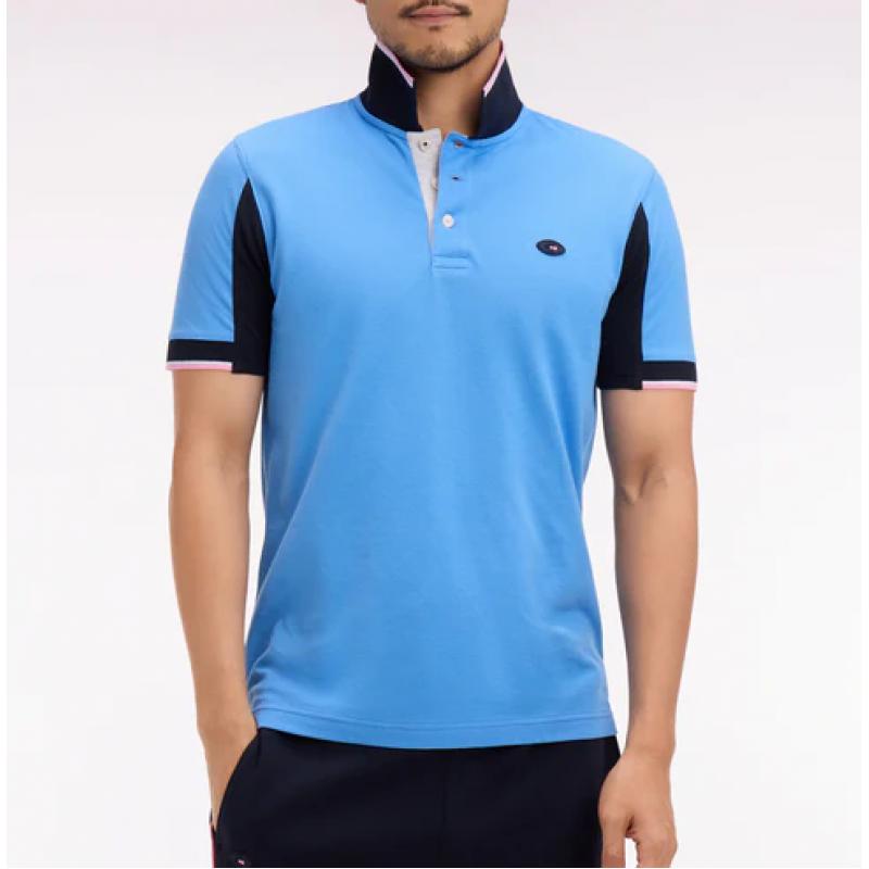 Polo à manches courtes XV de France en piqué coton bleu à découpes de manches