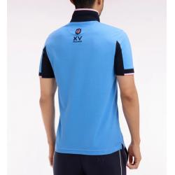 Polo à manches courtes XV de France en piqué coton bleu à découpes de manches