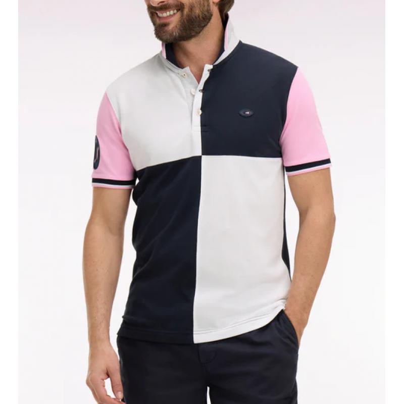 Polo à manches courtes XV de France en coton rose à découpes cadran