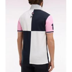 Polo à manches courtes XV de France en coton rose à découpes cadran