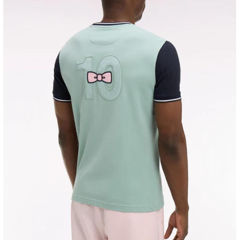 T-shirt à manches courtes en coton vert d'eau brodé coupe regular