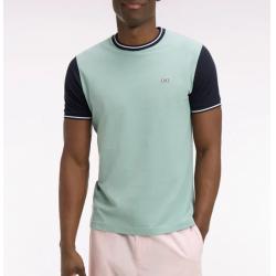 T-shirt à manches courtes en coton vert d'eau brodé coupe regular