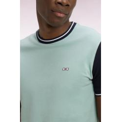 T-shirt à manches courtes en coton vert d'eau brodé coupe regular