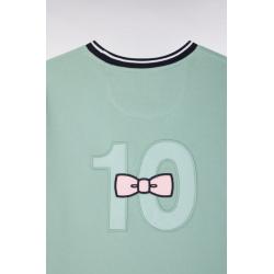 T-shirt à manches courtes en coton vert d'eau brodé coupe regular