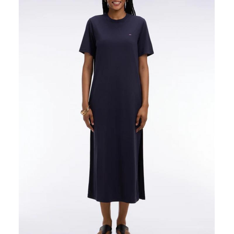 Robe T-shirt en lyocell et coton marine coupe droite
