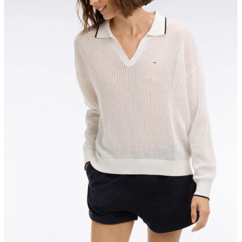 Pull col polo en coton blanc