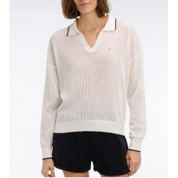 Pull col polo en coton blanc