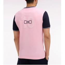 T-shirt à manches courtes en coton rose bicolore brodé coupe regular