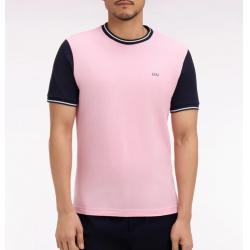 T-shirt à manches courtes en coton rose bicolore brodé coupe regular