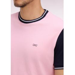 T-shirt à manches courtes en coton rose bicolore brodé coupe regular