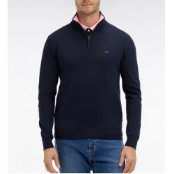 Pull bleu marine à col camionneur en coton