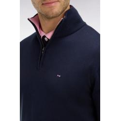 Pull bleu marine à col camionneur en coton