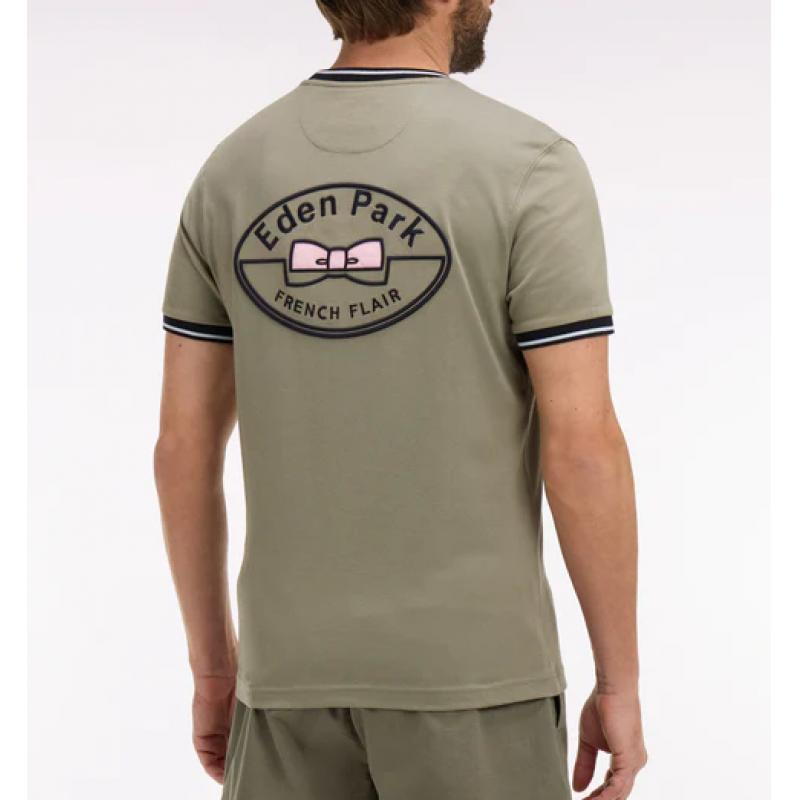 T-shirt à manches courtes en coton kaki brodé coupe regular