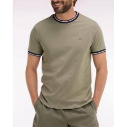 T-shirt à manches courtes en coton kaki brodé coupe regular