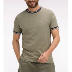 T-shirt à manches courtes en coton kaki brodé coupe regular