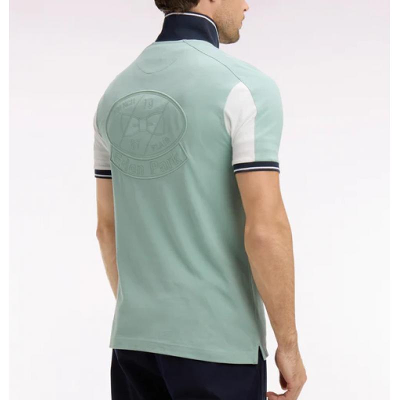Polo à manches courtes en coton vert d'eau brodé coupe regular