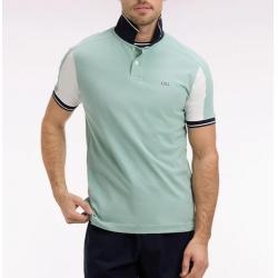 Polo à manches courtes en coton vert d'eau brodé coupe regular